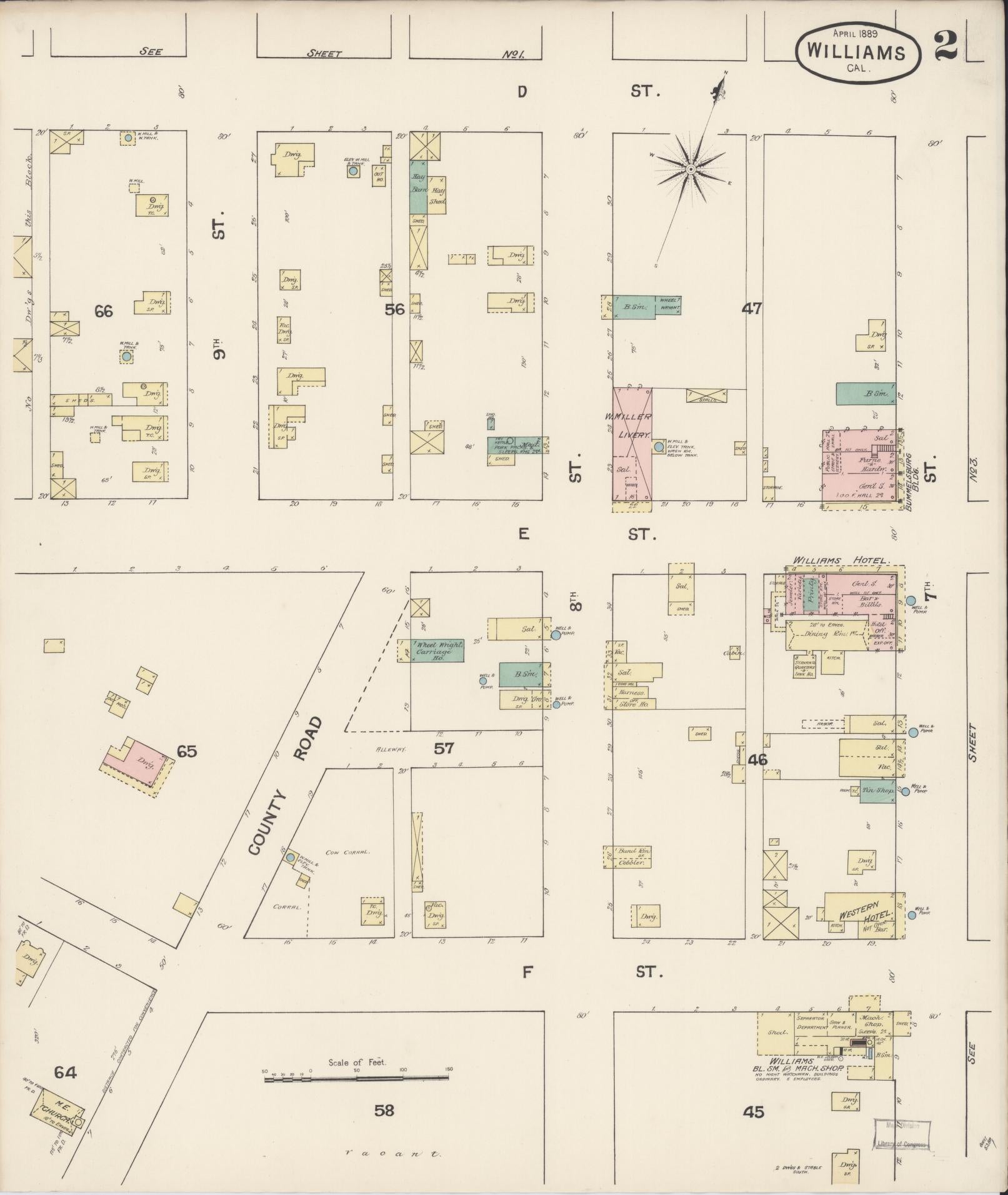 Sanborn Fire Insurance Map from Williams, Colusa County, California (1889), Sheet #0002 - Complete Map Set gallery image, historic Sanborn map, vintage wall art, California California