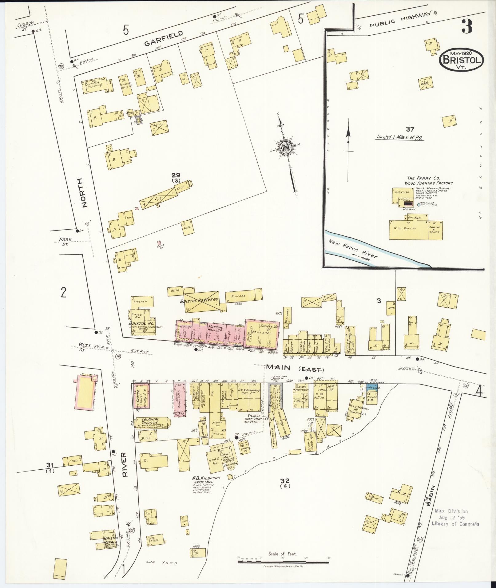 Sanborn Fire Insurance Map from Bristol, Addison County, Vermont (1920), Sheet #0003 - Complete Map Set gallery image, historic Sanborn map, vintage wall art, Vermont Vermont