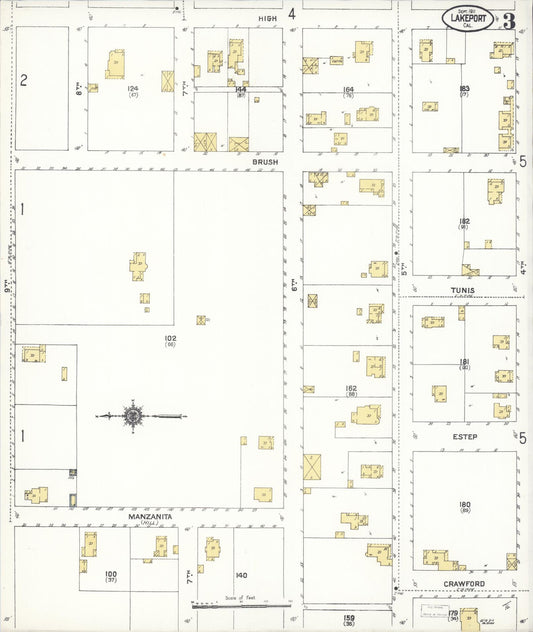 Sanborn Fire Insurance Map from Lakeport, Lake County, California (1911), Sheet #0003 - Historic Sanborn Fire Insurance Map Print, vintage old map wall art, antique decor, genealogy gift, California California map