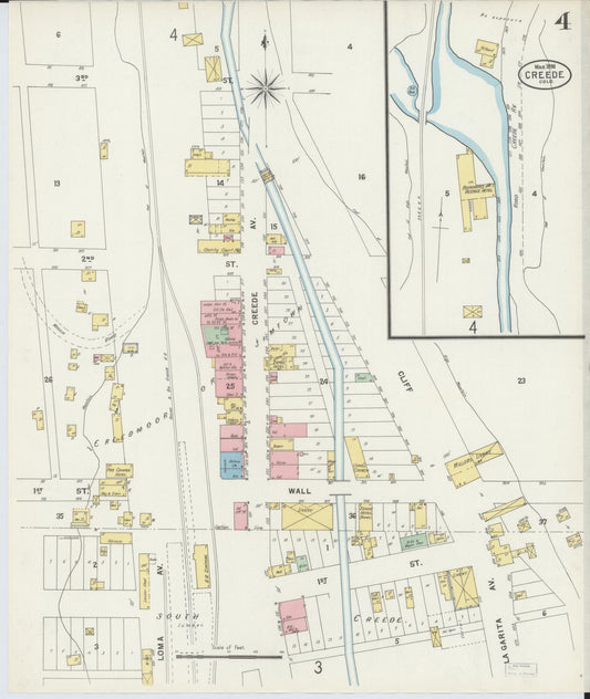 Sanborn Fire Insurance Map from Creede, Mineral County, Colorado (1898), Sheet #0004 - Historic Sanborn Fire Insurance Map Print, vintage old map wall art, antique decor, genealogy gift, Colorado Colorado map