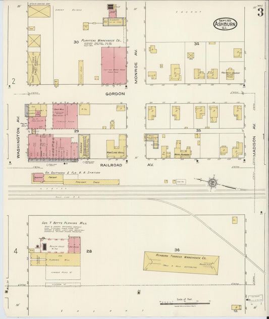 Sanborn Fire Insurance Map from Ashburn, Turner County, Georgia (1921), Sheet #0003 - Historic Sanborn Fire Insurance Map Print, vintage old map wall art, antique decor, genealogy gift, Georgia Georgia map