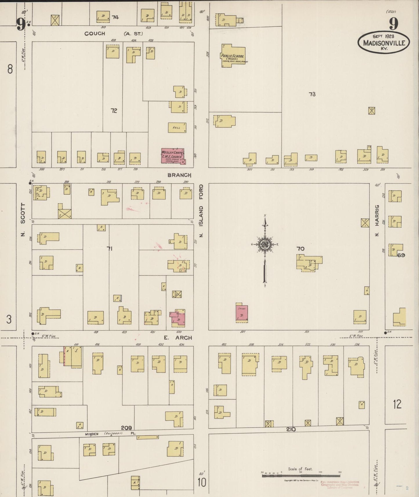 Sanborn Fire Insurance Map from Madisonville, Hopkins County, Kentucky (1923), Sheet #0009 - Historic Sanborn Fire Insurance Map Print, vintage old map wall art, antique decor, genealogy gift, Kentucky Kentucky map
