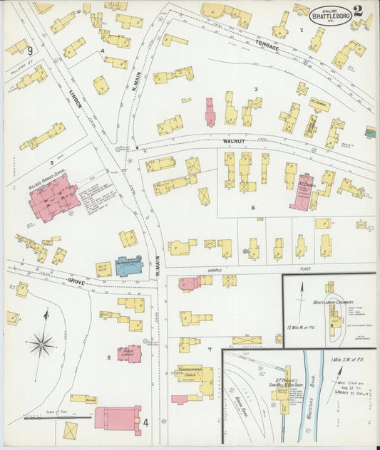 Sanborn Fire Insurance Map from Brattleboro, Windham County, Vermont (1901), Sheet #0002 - Historic Sanborn Fire Insurance Map Print, vintage old map wall art, antique decor, genealogy gift, Vermont Vermont map