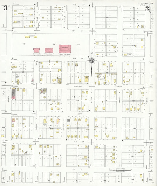 Sanborn Fire Insurance Map from Levelland, Hockley County, Texas (1933), Sheet #0003 - Historic Sanborn Fire Insurance Map Print, vintage old map wall art, antique decor, genealogy gift, Texas Texas map