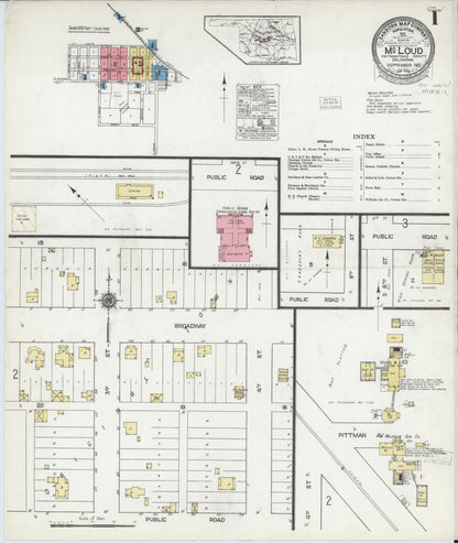 Sanborn Fire Insurance Map from McLoud, Pottawatomie County, Oklahoma (1922), Sheet #0001 - Complete Map Set gallery image, historic Sanborn map, vintage wall art, Oklahoma Oklahoma