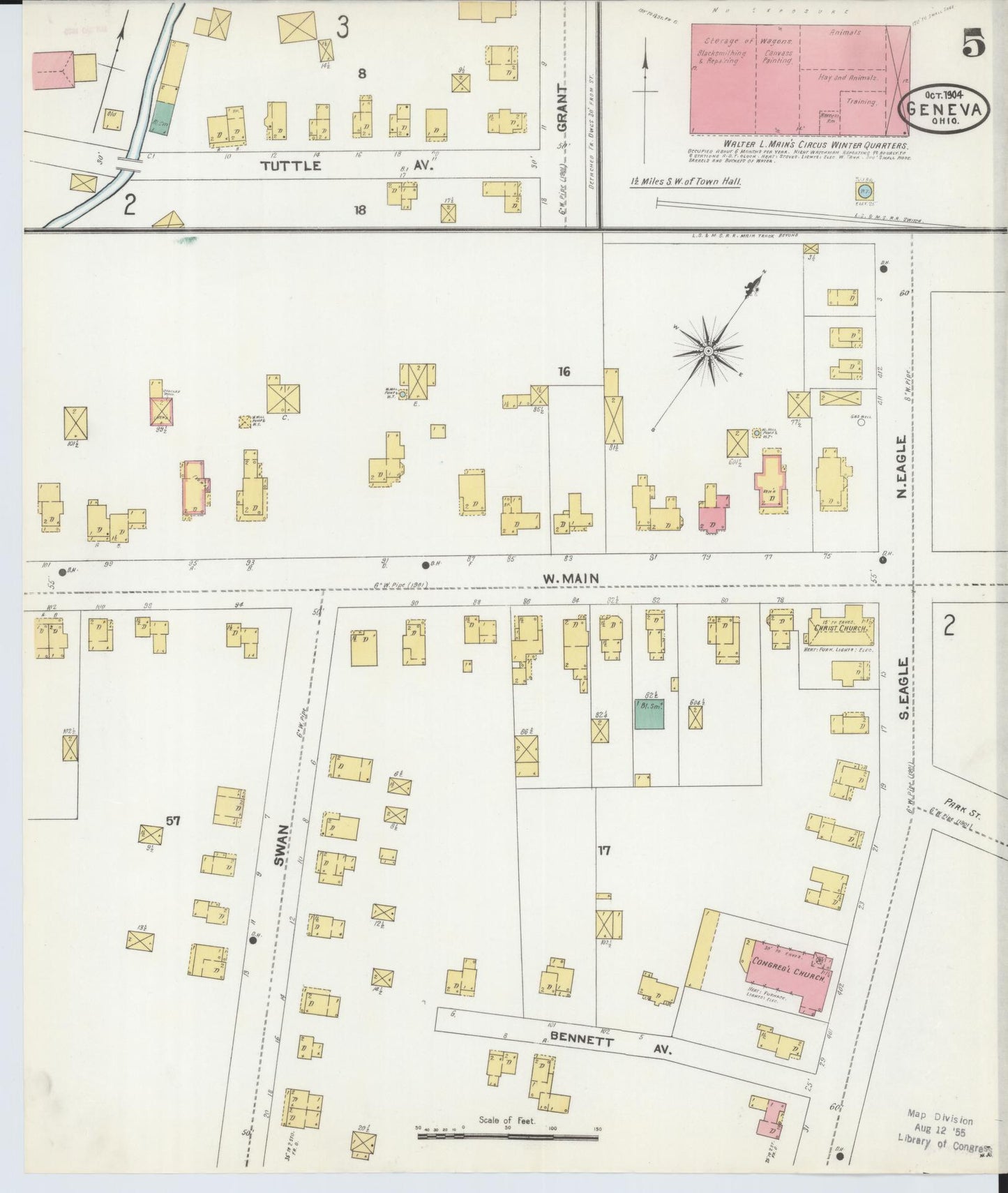 Sanborn Fire Insurance Map from Geneva, Ashtabula County, Ohio (1904), Sheet #0005 - Historic Sanborn Fire Insurance Map Print, vintage old map wall art, antique decor, genealogy gift, Ohio Ohio map
