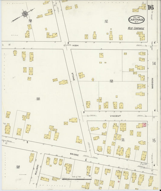 Sanborn Fire Insurance Map from Carthage, Jefferson County, New York (1915), Sheet #0016 - Historic Sanborn Fire Insurance Map Print, vintage old map wall art, antique decor, genealogy gift, New York New York map