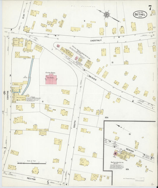 Sanborn Fire Insurance Map from Bethel, Fairfield County, Connecticut (1912), Sheet #0007 - Historic Sanborn Fire Insurance Map Print, vintage old map wall art, antique decor, genealogy gift, Connecticut Connecticut map