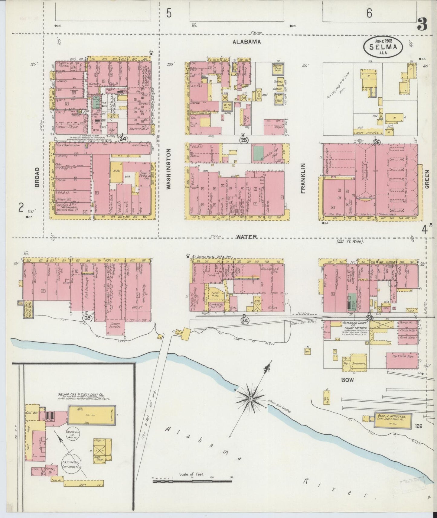 Sanborn Fire Insurance Map from Selma, Dallas County, Alabama (1903), Sheet #0003 - Historic Sanborn Fire Insurance Map Print, vintage old map wall art, antique decor, genealogy gift, Alabama Alabama map