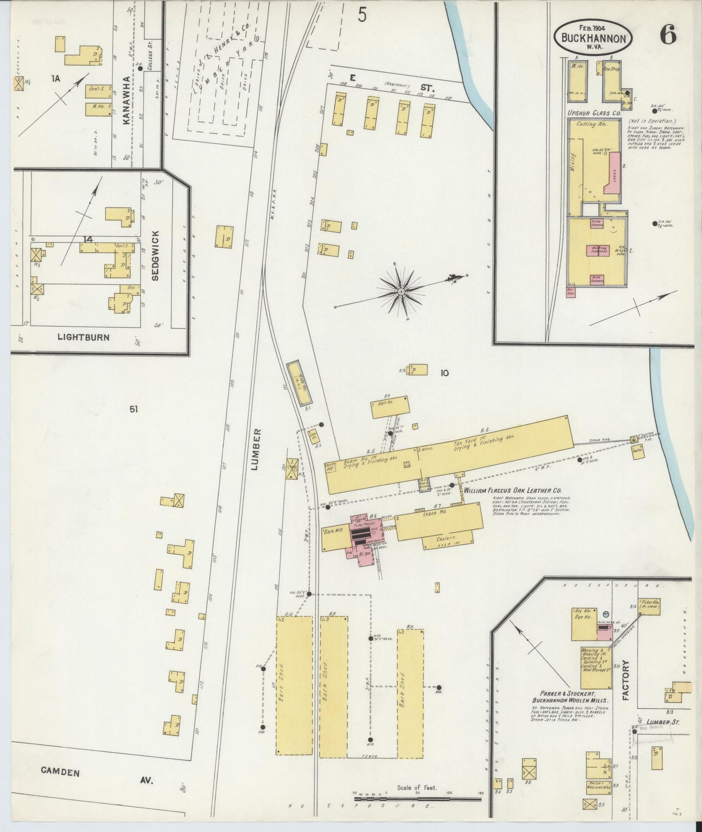 Sanborn Fire Insurance Map from Buckhannon, Upshur County, West Virginia (1904), Sheet #0006 - Historic Sanborn Fire Insurance Map Print, vintage old map wall art, antique decor, genealogy gift, West Virginia West Virginia map