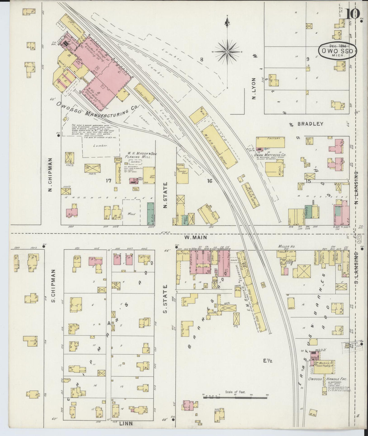 Sanborn Fire Insurance Map from Owosso, Shiawassee County, Michigan (1894), Sheet #0010 - Historic Sanborn Fire Insurance Map Print, vintage old map wall art, antique decor, genealogy gift, Michigan Michigan map