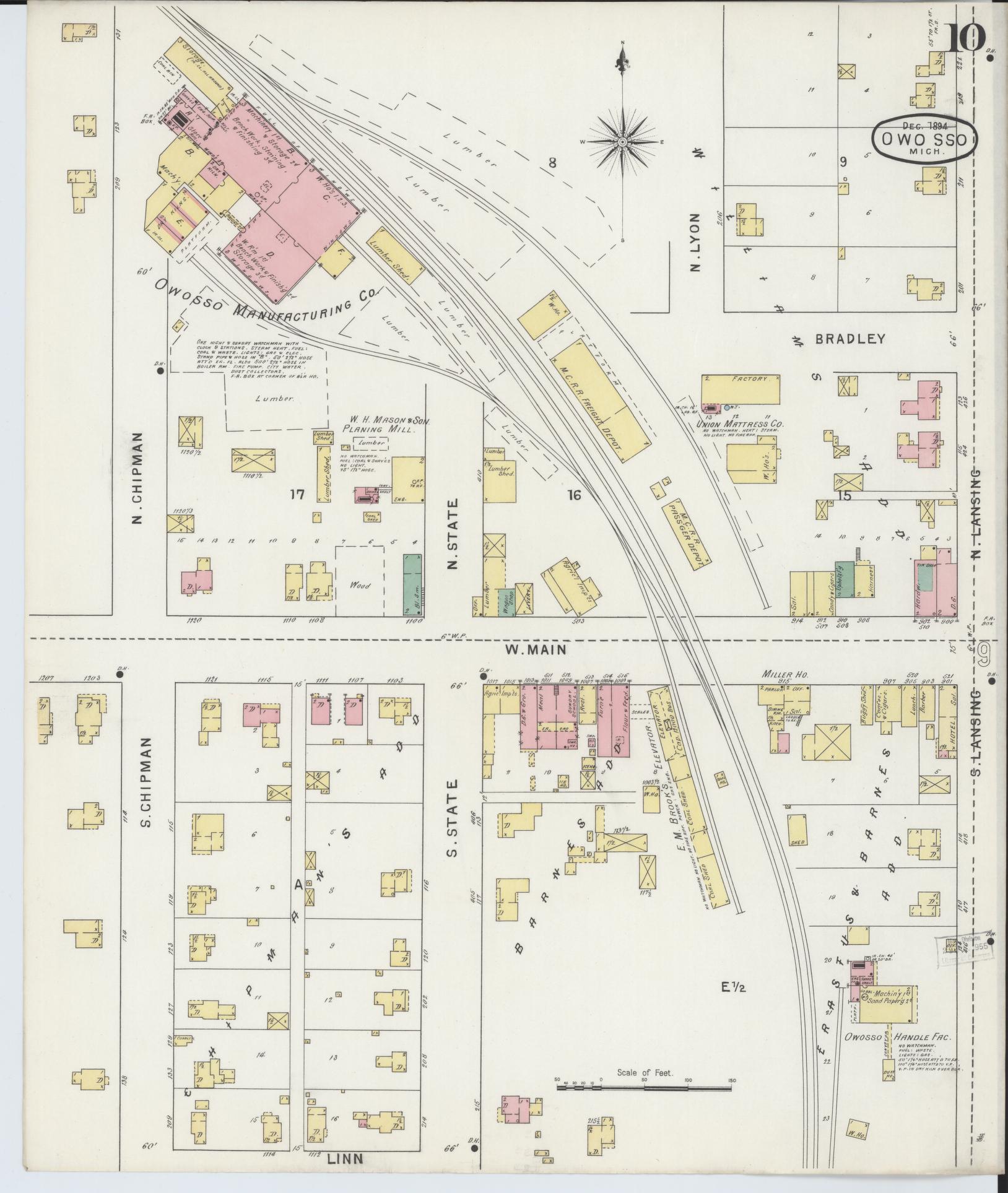 Sanborn Fire Insurance Map from Owosso, Shiawassee County, Michigan (1894), Sheet #0010 - Historic Sanborn Fire Insurance Map Print, vintage old map wall art, antique decor, genealogy gift, Michigan Michigan map