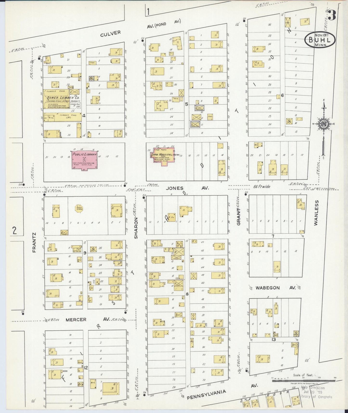 Sanborn Fire Insurance Map from Buhl, Saint Louis County, Minnesota (1917), Sheet #0003 - Complete Map Set gallery image, historic Sanborn map, vintage wall art, Minnesota Minnesota