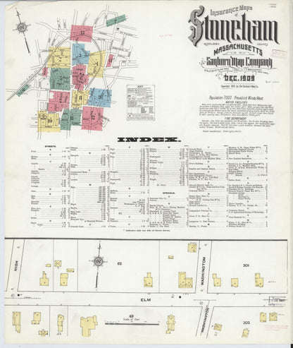 Sanborn Fire Insurance Map from Stoneham, Middlesex County, Massachusetts (1909), Sheet #0001 - Historic Sanborn Fire Insurance Map Print, vintage old map wall art, antique decor, genealogy gift, Massachusetts Massachusetts map