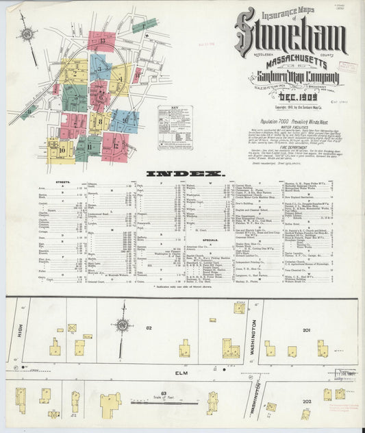 Sanborn Fire Insurance Map from Stoneham, Middlesex County, Massachusetts (1909), Sheet #0001 - Historic Sanborn Fire Insurance Map Print, vintage old map wall art, antique decor, genealogy gift, Massachusetts Massachusetts map