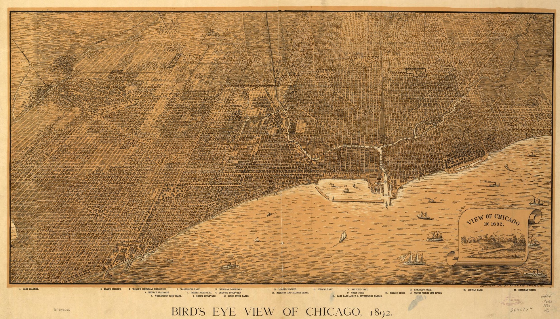 Bird's eye view of Chicago, 1892. (1892) – Historic Bird’s-Eye View Panorama Print