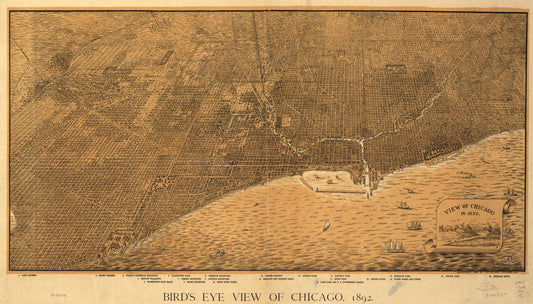 Bird's eye view of Chicago, 1892. (1892) – Historic Bird’s-Eye View Panorama Print