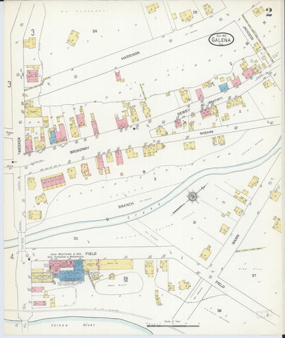Sanborn Fire Insurance Map from Galena, Jo Daviess County, Illinois (1912), Sheet #0002 - Historic Sanborn Fire Insurance Map Print, vintage old map wall art, antique decor, genealogy gift, Illinois Illinois map