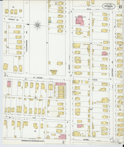 Sanborn Fire Insurance Map from Newark, Licking County, Ohio (1899), Sheet #0008 - Historic Sanborn Fire Insurance Map Print, vintage old map wall art, antique decor, genealogy gift, Ohio Ohio map