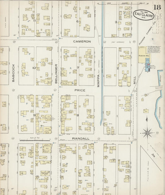 Sanborn Fire Insurance Map from Eau Claire, Eau Claire County, Wisconsin (1885), Sheet #0018 - Historic Sanborn Fire Insurance Map Print, vintage old map wall art, antique decor, genealogy gift, Wisconsin Wisconsin map