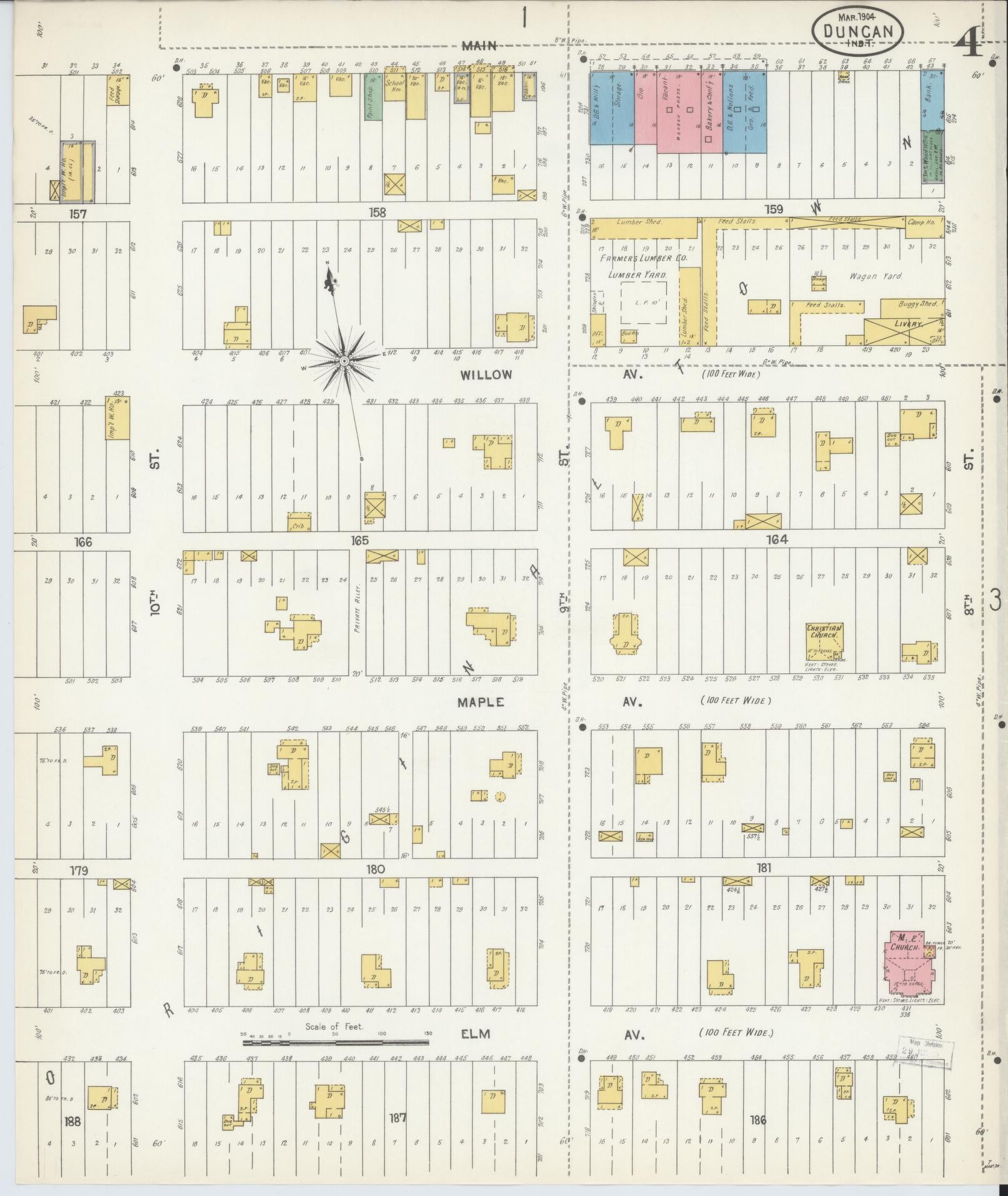 Sanborn Fire Insurance Map from Duncan, Stephens County, Oklahoma (1904), Sheet #0004 - Historic Sanborn Fire Insurance Map Print, vintage old map wall art, antique decor, genealogy gift, Oklahoma Oklahoma map