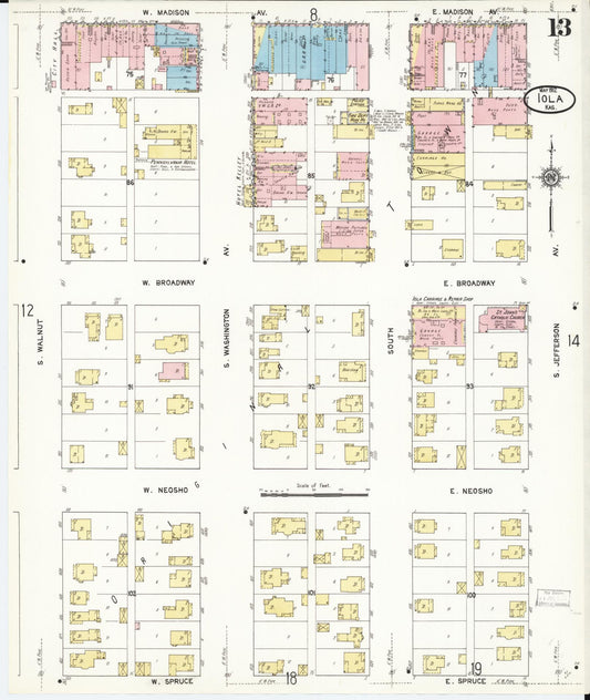 Sanborn Fire Insurance Map from Iola, Allen County, Kansas (1912), Sheet #0013 - Historic Sanborn Fire Insurance Map Print, vintage old map wall art, antique decor, genealogy gift, Kansas Kansas map