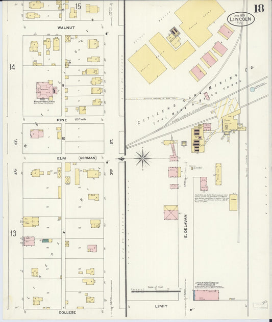 Sanborn Fire Insurance Map from Lincoln, Logan County, Illinois (1909), Sheet #0018 - Historic Sanborn Fire Insurance Map Print, vintage old map wall art, antique decor, genealogy gift, Illinois Illinois map