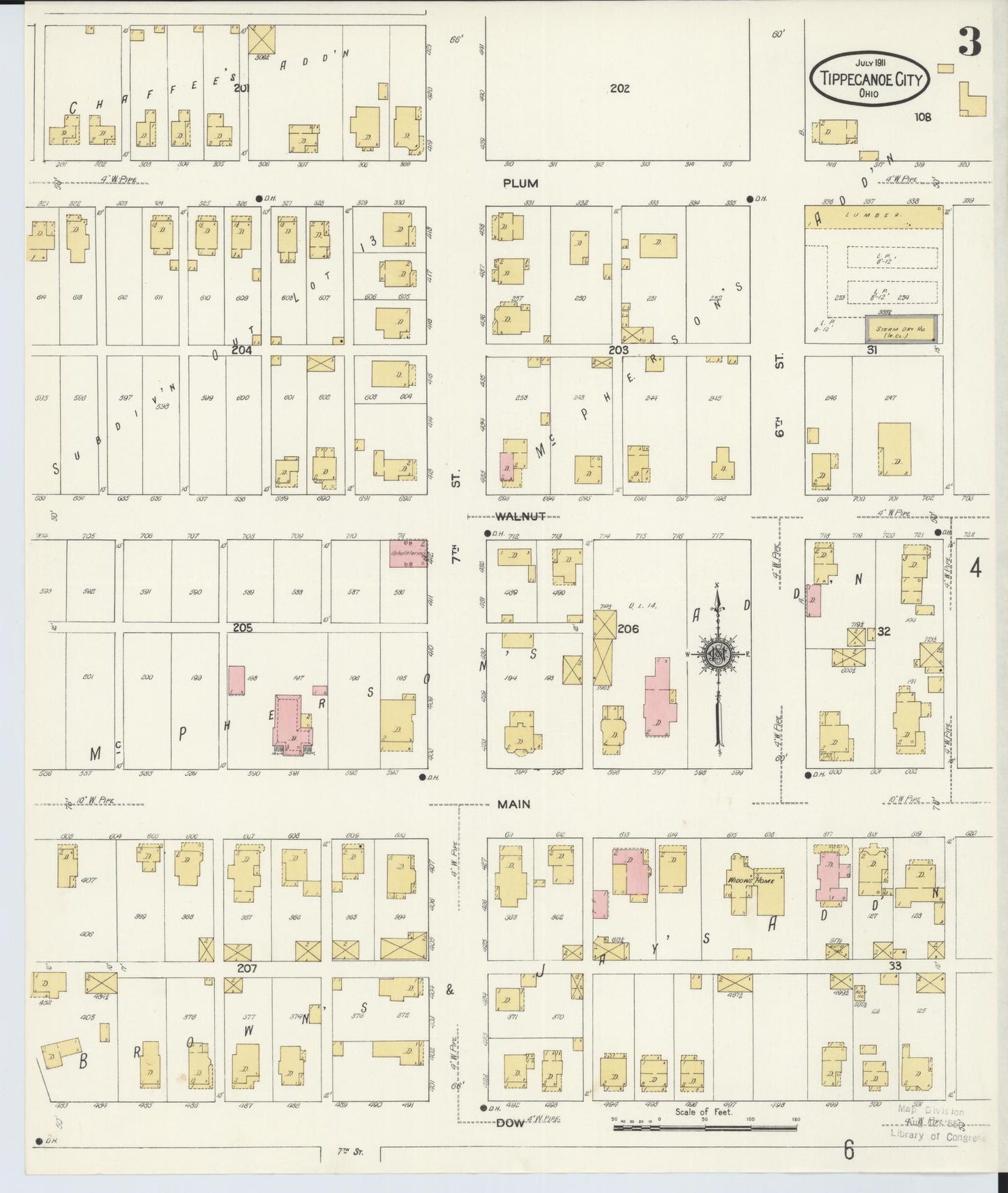 Sanborn Fire Insurance Map from Tipp City, Miami County, Ohio (1911), Sheet #0003 - Historic Sanborn Fire Insurance Map Print, vintage old map wall art, antique decor, genealogy gift, Ohio Ohio map