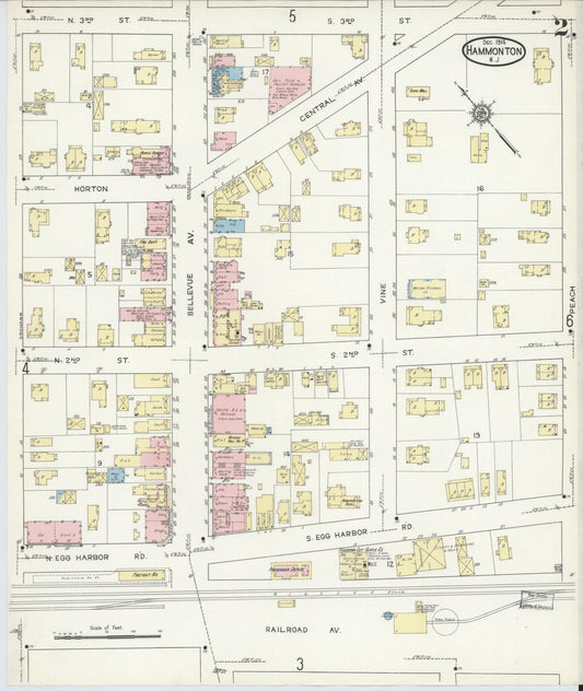 Sanborn Fire Insurance Map from Hammonton, Atlantic County, New Jersey (1914), Sheet #0002 - Historic Sanborn Fire Insurance Map Print, vintage old map wall art, antique decor, genealogy gift, New Jersey New Jersey map