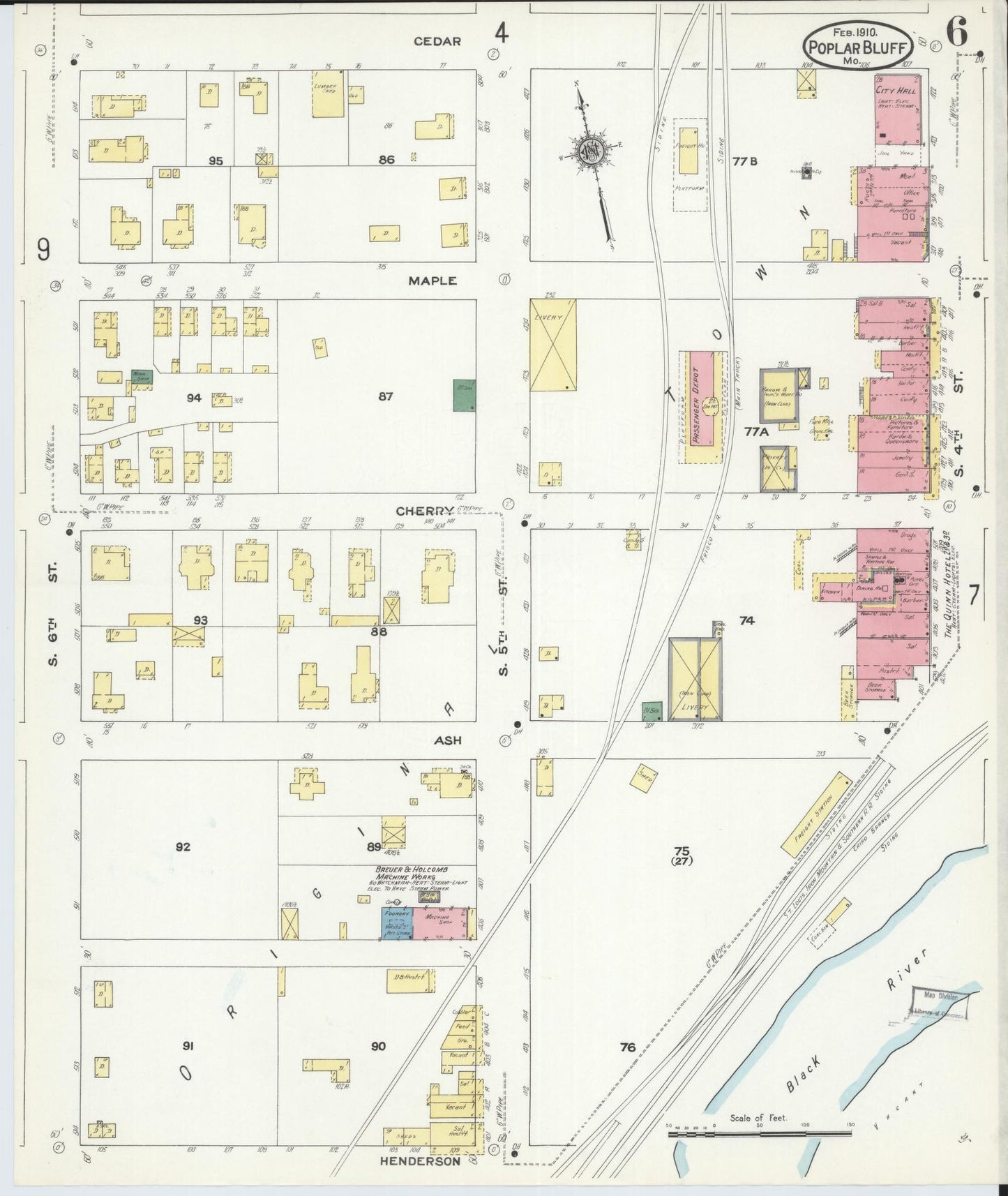 Sanborn Fire Insurance Map from Poplar Bluff, Butler County, Missouri (1910), Sheet #0006 - Historic Sanborn Fire Insurance Map Print, vintage old map wall art, antique decor, genealogy gift, Missouri Missouri map