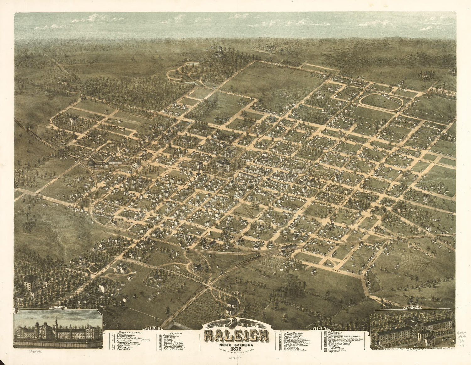 Bird's eye view of the city of Raleigh, North Carolina 1872. (1872) – Historic Bird’s-Eye View Panorama Print