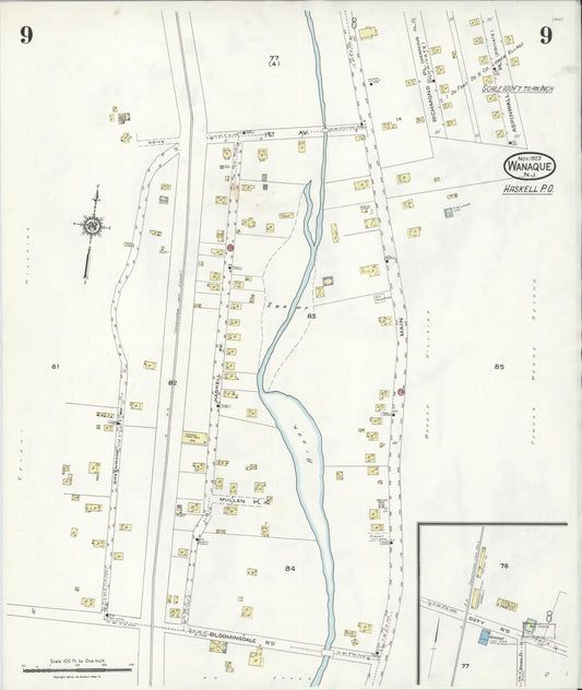 Sanborn Fire Insurance Map from Wanaque, Passaic County, New Jersey (1923), Sheet #0009 - Historic Sanborn Fire Insurance Map Print, vintage old map wall art, antique decor, genealogy gift, New Jersey New Jersey map
