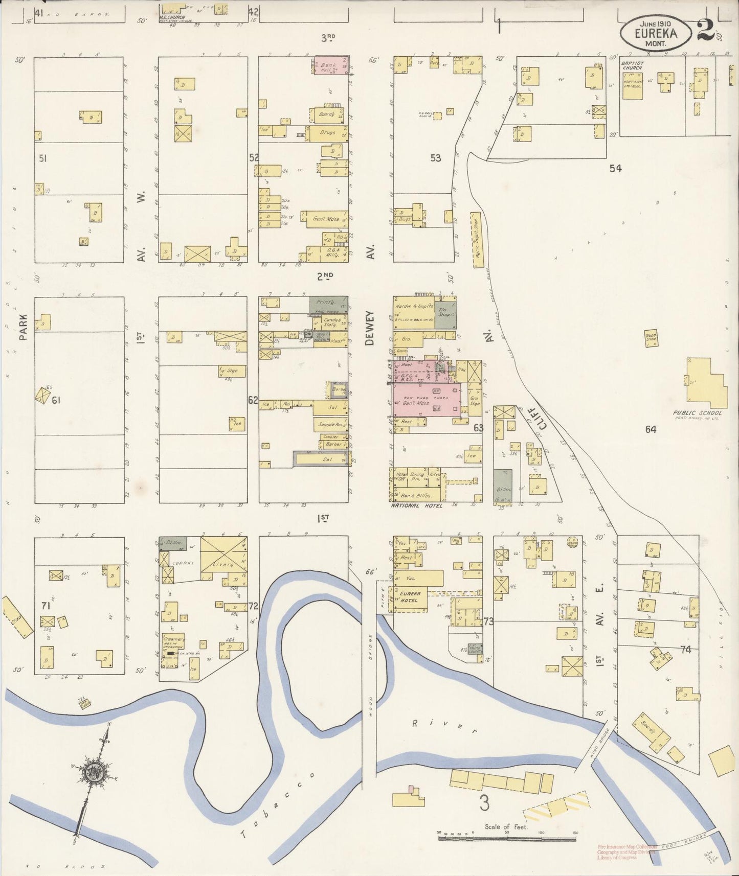 Sanborn Fire Insurance Map from Eureka, Lincoln County, Montana (1910), Sheet #0002 - Complete Map Set gallery image, historic Sanborn map, vintage wall art, Montana Montana