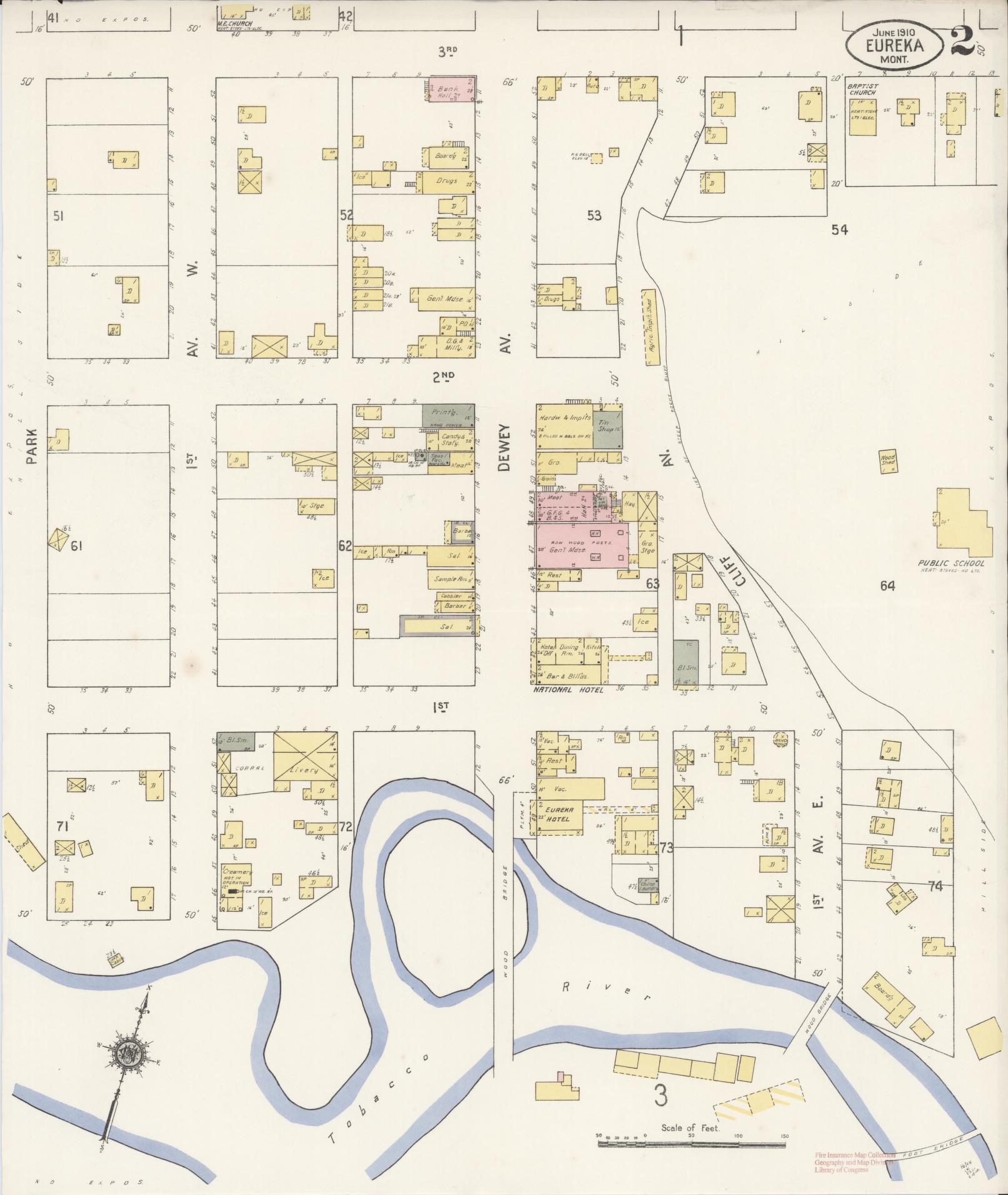 Sanborn Fire Insurance Map from Eureka, Lincoln County, Montana (1910), Sheet #0002 - Complete Map Set gallery image, historic Sanborn map, vintage wall art, Montana Montana