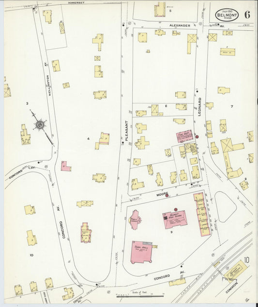 Sanborn Fire Insurance Map from Belmont, Middlesex County, Massachusetts (1910), Sheet #0006 - Historic Sanborn Fire Insurance Map Print, vintage old map wall art, antique decor, genealogy gift, Massachusetts Massachusetts map