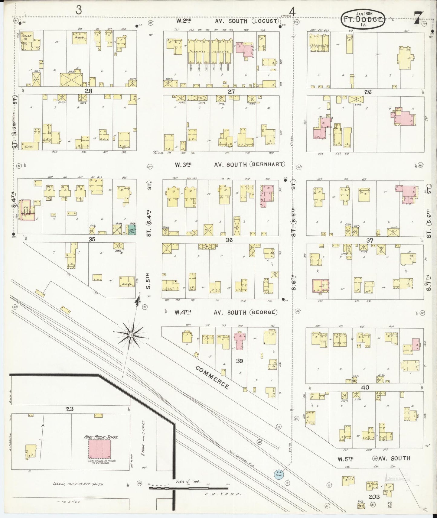 Sanborn Fire Insurance Map from Fort Dodge, Webster County, Iowa (1896), Sheet #0007 - Historic Sanborn Fire Insurance Map Print, vintage old map wall art