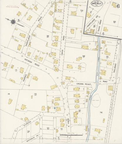 Sanborn Fire Insurance Map from Grass Valley, Nevada County, California (1912), Sheet #0006 - Complete Map Set gallery image, historic Sanborn map, vintage wall art, California California