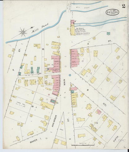 Sanborn Fire Insurance Map from Dexter, Washtenaw County, Michigan (1892), Sheet #0002 - Historic Sanborn Fire Insurance Map Print, vintage old map wall art, antique decor, genealogy gift, Michigan Michigan map