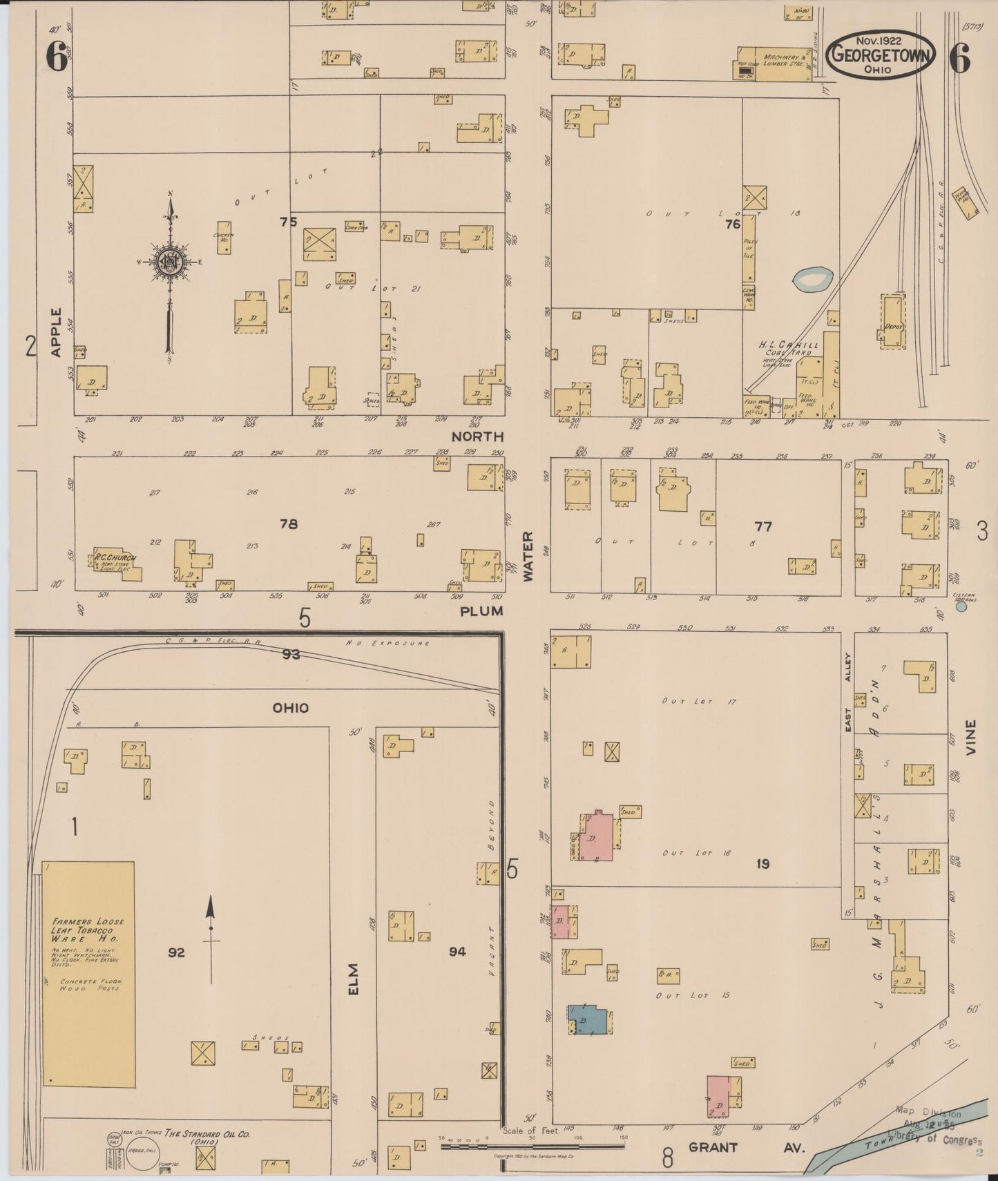 Sanborn Fire Insurance Map from Georgetown, Brown County, Ohio (1922), Sheet #0006 - Historic Sanborn Fire Insurance Map Print, vintage old map wall art, antique decor, genealogy gift, Ohio Ohio map