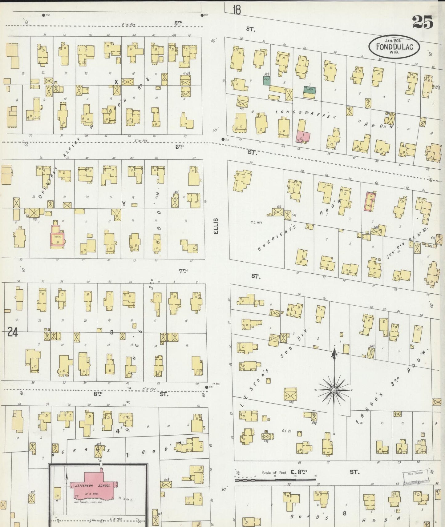 Sanborn Fire Insurance Map from Fond du Lac, Fond du Lac County, Wisconsin (1902), Sheet #0025 - Historic Sanborn Fire Insurance Map Print, vintage old map wall art, antique decor, genealogy gift, Wisconsin Wisconsin map
