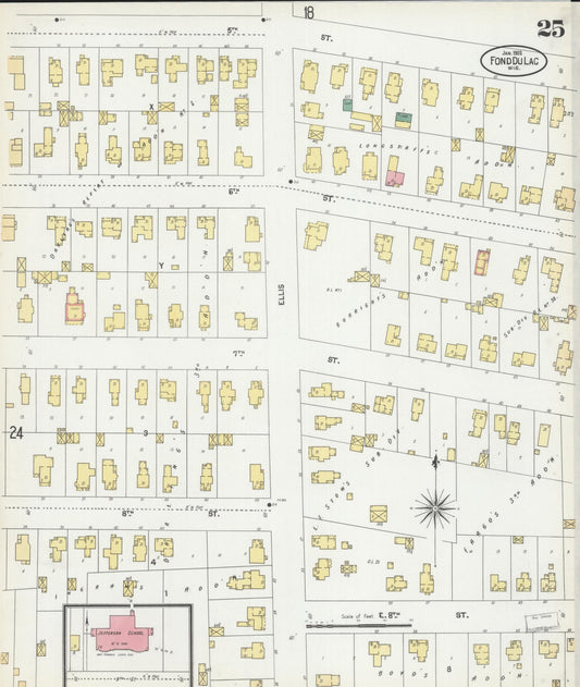 Sanborn Fire Insurance Map from Fond du Lac, Fond du Lac County, Wisconsin (1902), Sheet #0025 - Historic Sanborn Fire Insurance Map Print, vintage old map wall art, antique decor, genealogy gift, Wisconsin Wisconsin map