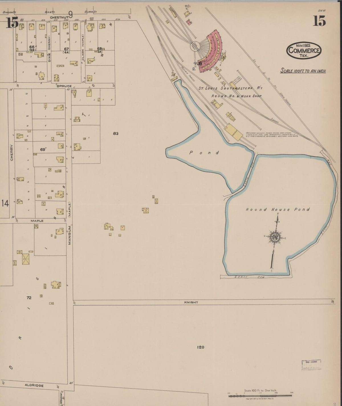 Sanborn Fire Insurance Map from Commerce, Hunt County, Texas (1922), Sheet #0015 - Complete Map Set gallery image, historic Sanborn map, vintage wall art, Texas Texas