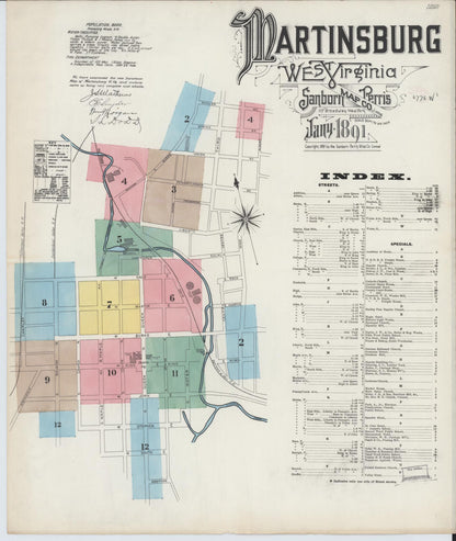 Sanborn Fire Insurance Map from Martinsburg, Berkeley County, West Virginia (1891), Sheet #0001 - Complete Map Set gallery image, historic Sanborn map, vintage wall art, West Virginia West Virginia