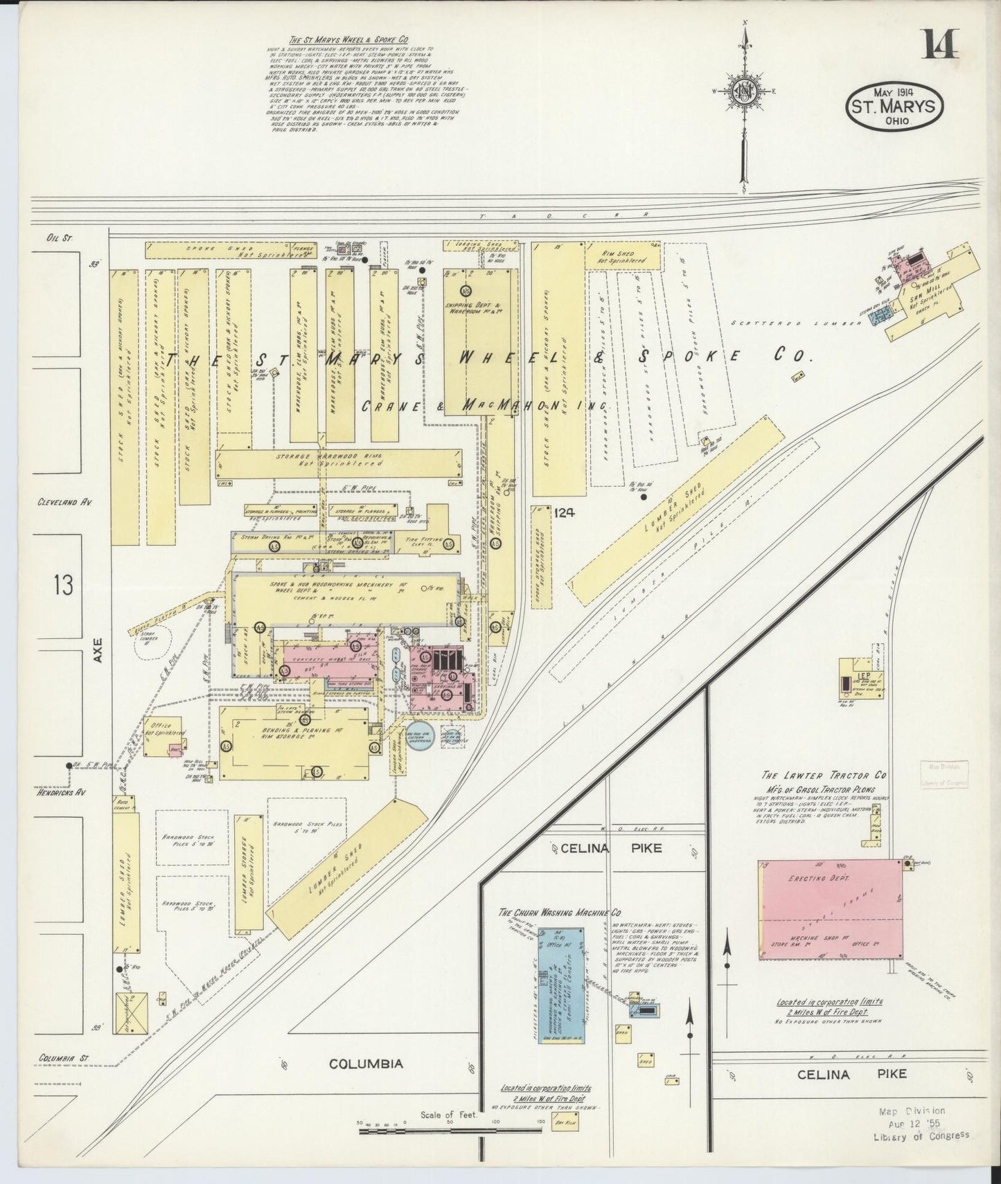 Sanborn Fire Insurance Map from Saint Marys, Auglaize County, Ohio (1914), Sheet #0014 - Historic Sanborn Fire Insurance Map Print, vintage old map wall art, antique decor, genealogy gift, Ohio Ohio map