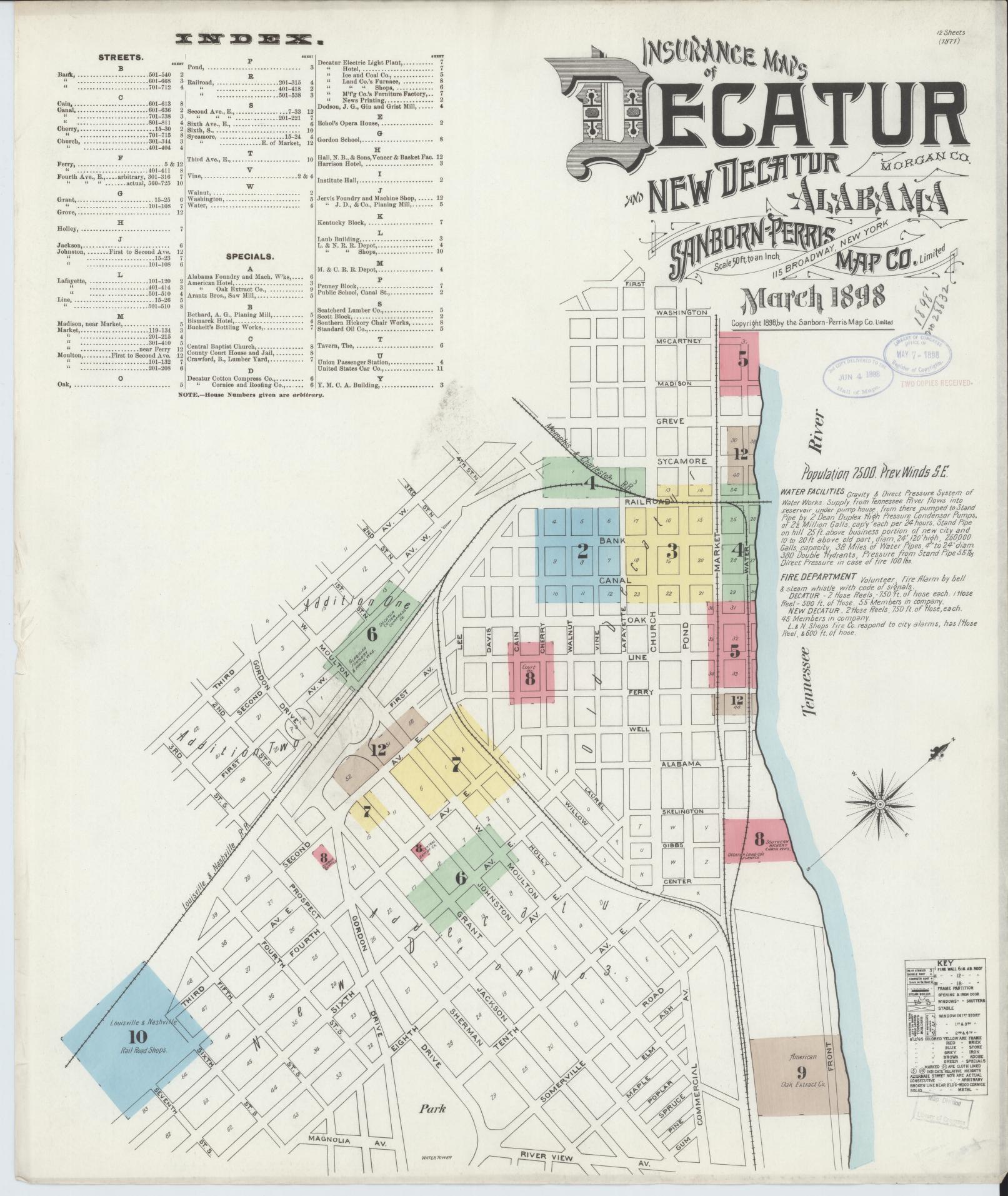 Sanborn Fire Insurance Map from Decatur, Morgan County, Alabama (1898), Sheet #0001 - Complete Map Set gallery image, historic Sanborn map, vintage wall art, Alabama Alabama