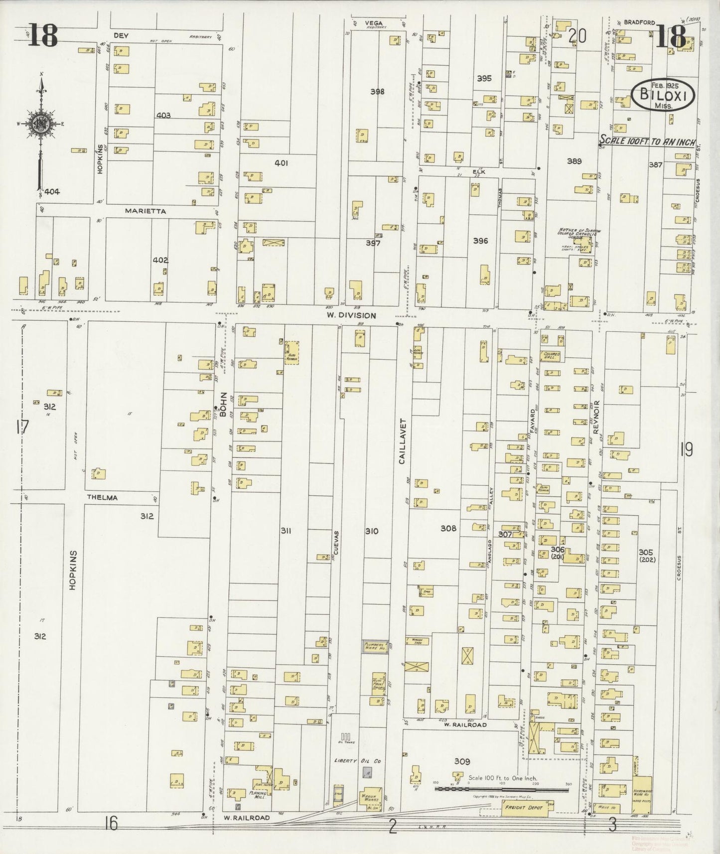 Sanborn Fire Insurance Map from Biloxi, Harrison County, Mississippi (1925), Sheet #0018 - Complete Map Set gallery image, historic Sanborn map, vintage wall art, Mississippi Mississippi