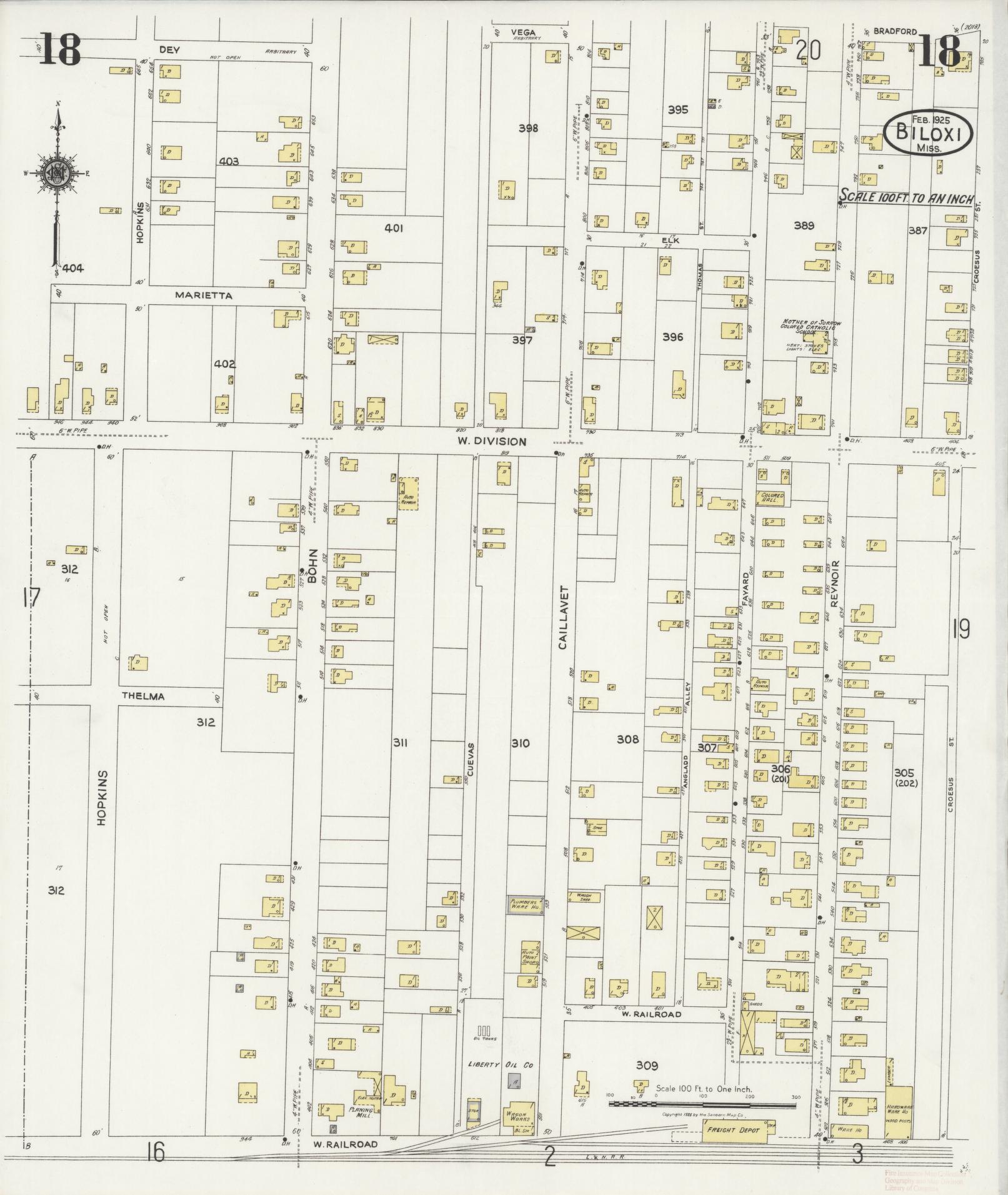 Sanborn Fire Insurance Map from Biloxi, Harrison County, Mississippi (1925), Sheet #0018 - Complete Map Set gallery image, historic Sanborn map, vintage wall art, Mississippi Mississippi
