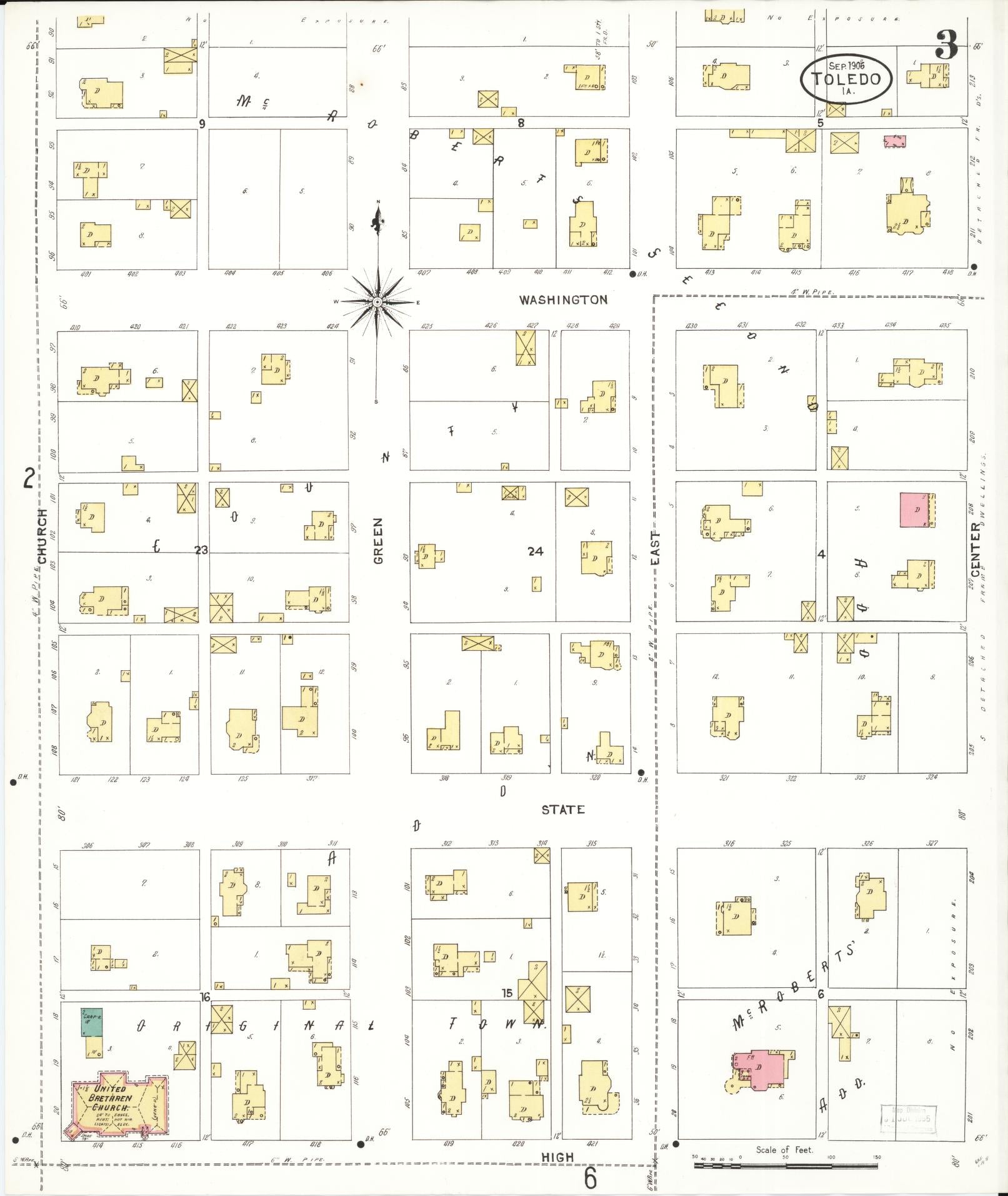 Sanborn Fire Insurance Map from Toledo, Tama County, Iowa (1906), Sheet #0003 - Historic Sanborn Fire Insurance Map Print