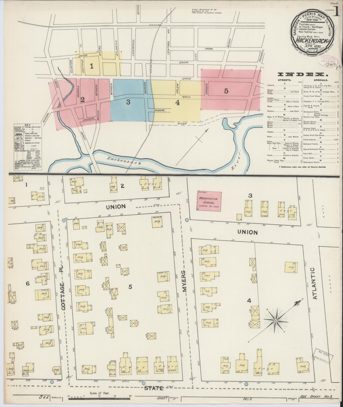 Sanborn Fire Insurance Map from Hackensack, Bergen County, New Jersey. (1890) – Historic Sanborn Fire Insurance Map Print