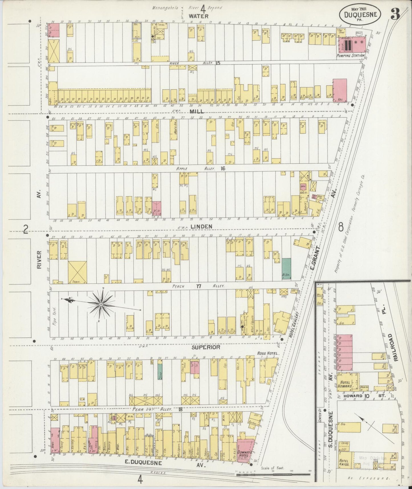 Sanborn Fire Insurance Map from Duquesne, Allegheny County, Pennsylvania (1901), Sheet #0003 - Historic Sanborn Fire Insurance Map Print, vintage old map wall art, antique decor, genealogy gift, Pennsylvania Pennsylvania map